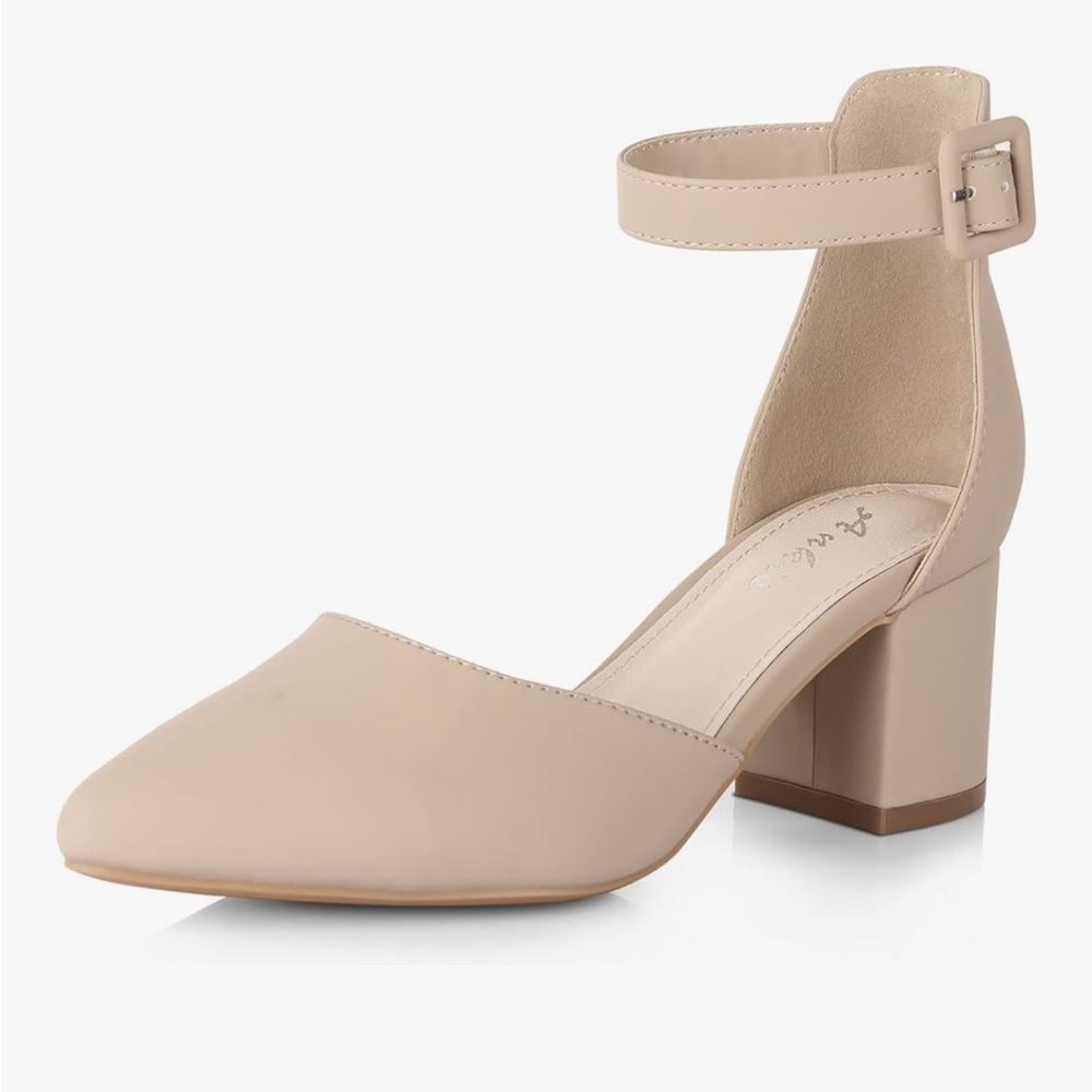 Chic Nude Ankle Strap Block Heels